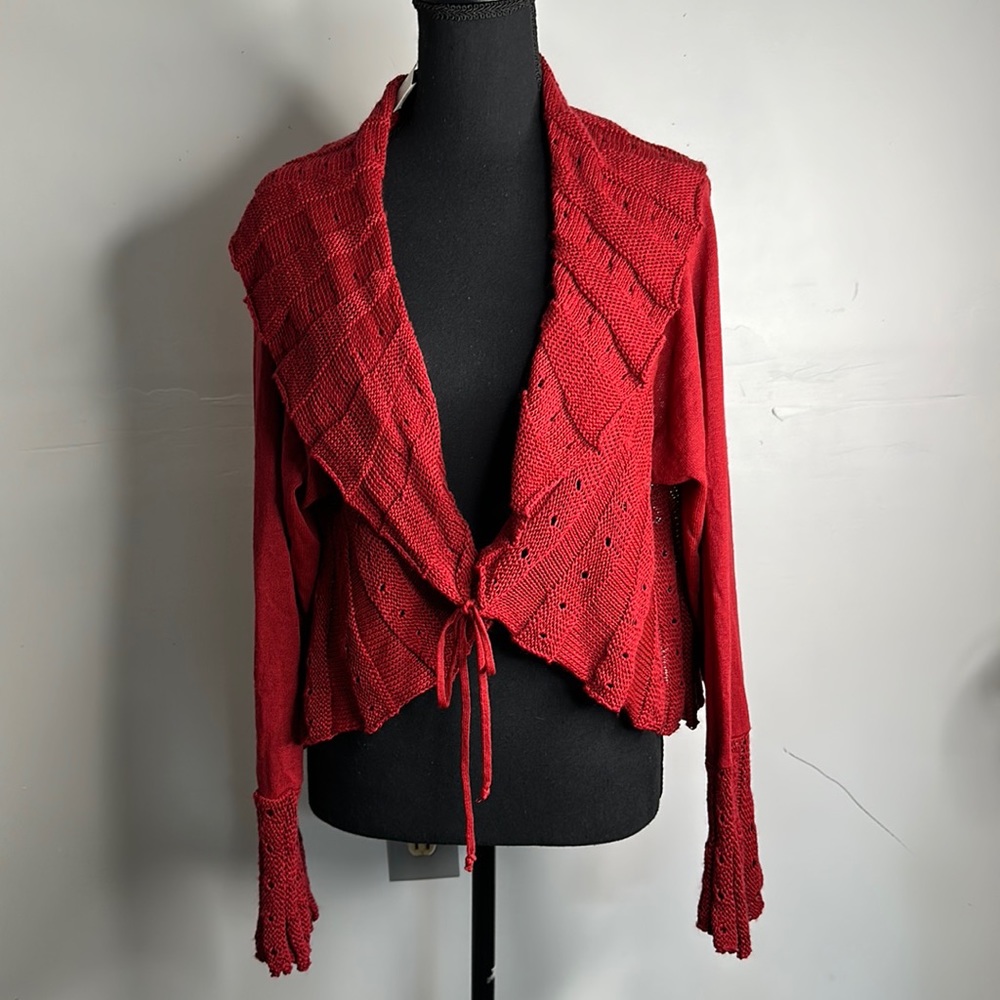 Lane Bryant Burgundy Crochet Knit Sweater Cardigan Sz 22/24